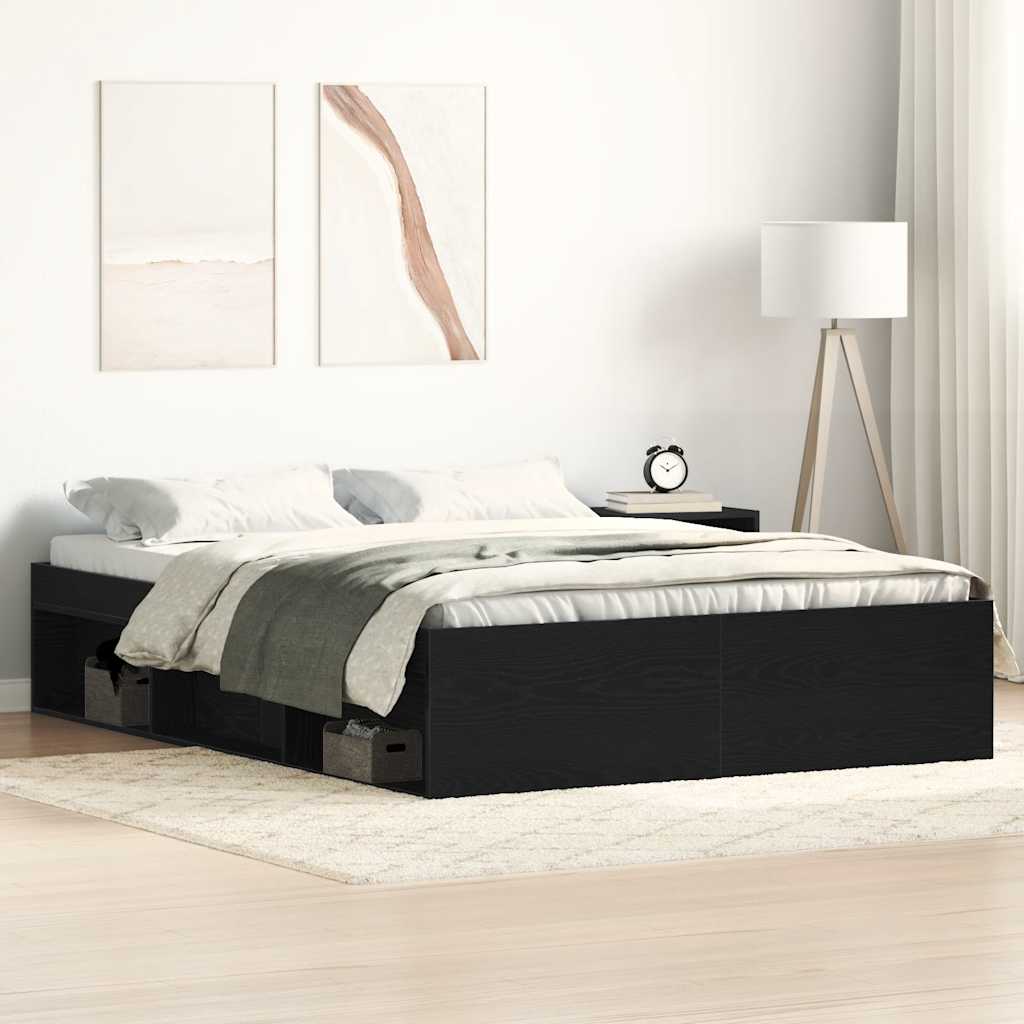 Bedframe zonder matras 140x190 cm bewerkt hout zwart eikenkleur is nu te koop bij PeponiXL, paradijselijk wonen!