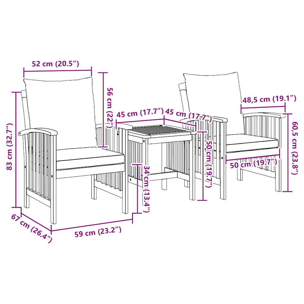 Tuinbankenset met kussen 3 pcs Olie naturel Massief Acaciahout is nu te koop bij PeponiXL, paradijselijk wonen!