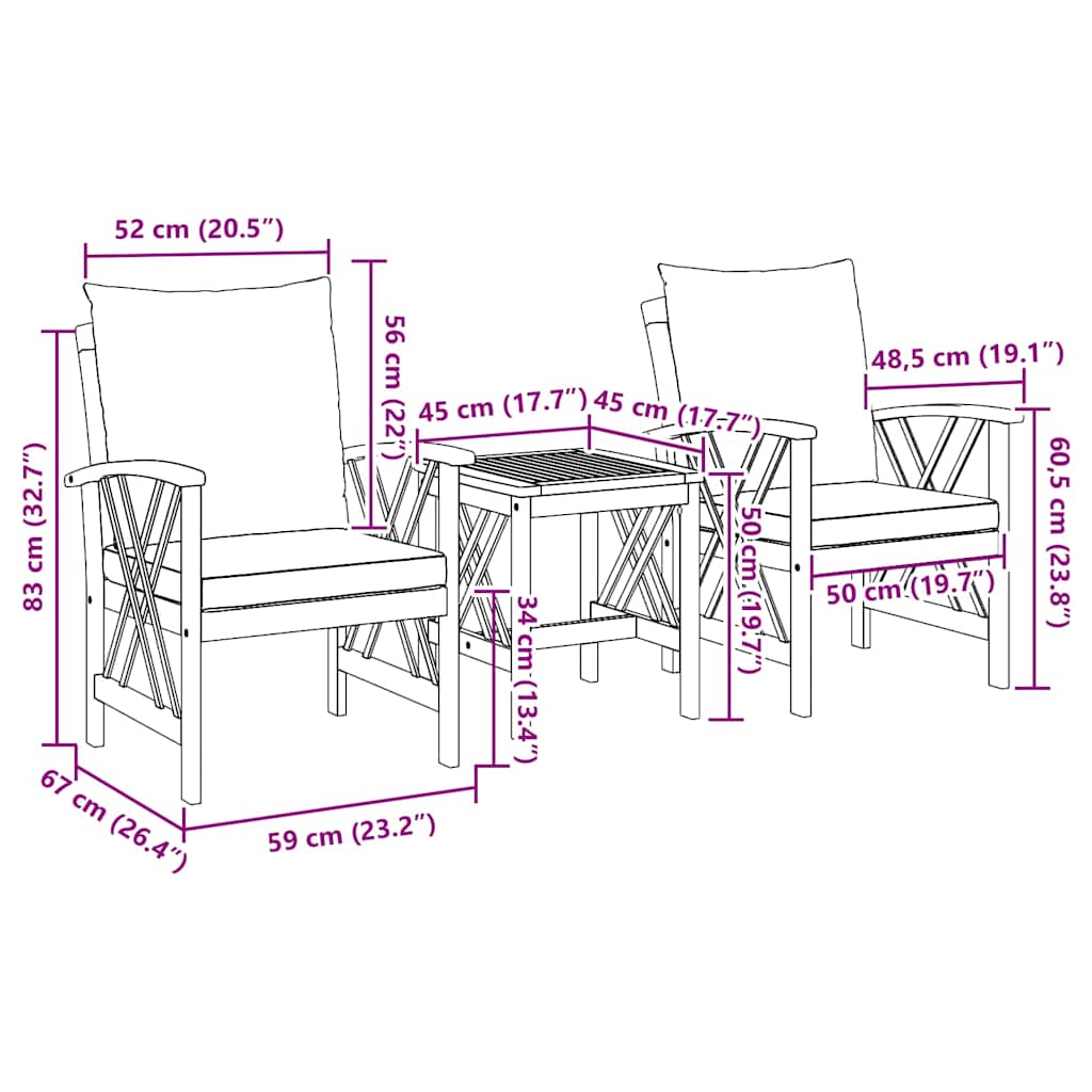 Tuinbankenset met kussen 3 pcs Olie naturel Massief Acaciahout is nu te koop bij PeponiXL, paradijselijk wonen!