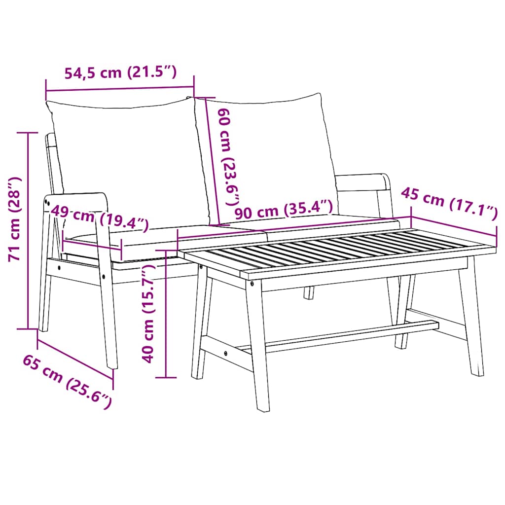 Bistroset met kussen 2 pcs Olie naturel Massief Acaciahout is nu te koop bij PeponiXL, paradijselijk wonen!