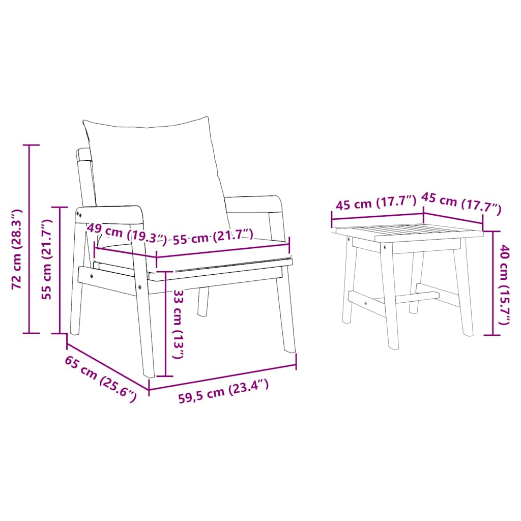 Bistroset met kussen 3 pcs Bruin Massief Acaciahout is nu te koop bij PeponiXL, paradijselijk wonen!