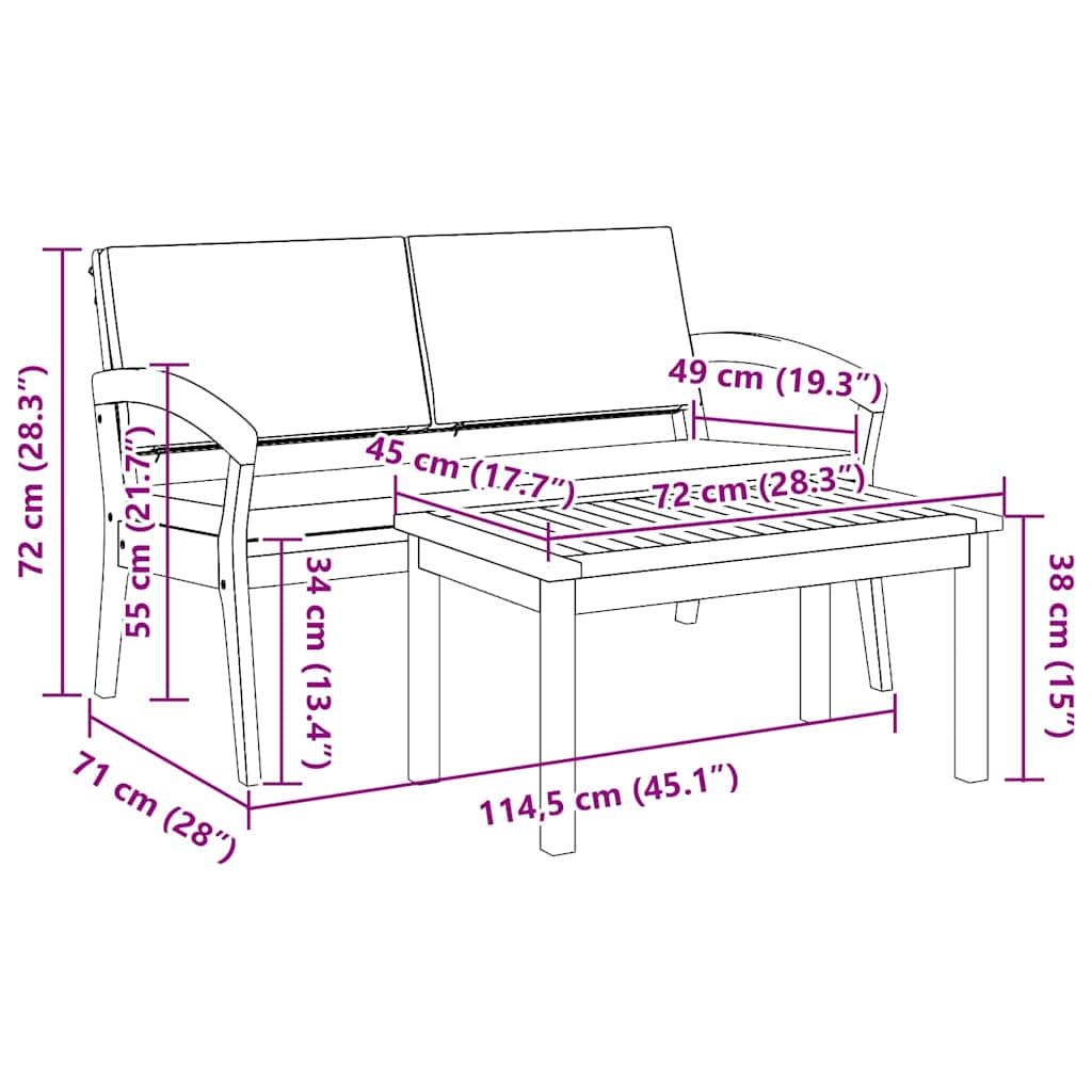 Bistroset met kussen 2 pcs Olie naturel Massief Acaciahout is nu te koop bij PeponiXL, paradijselijk wonen!