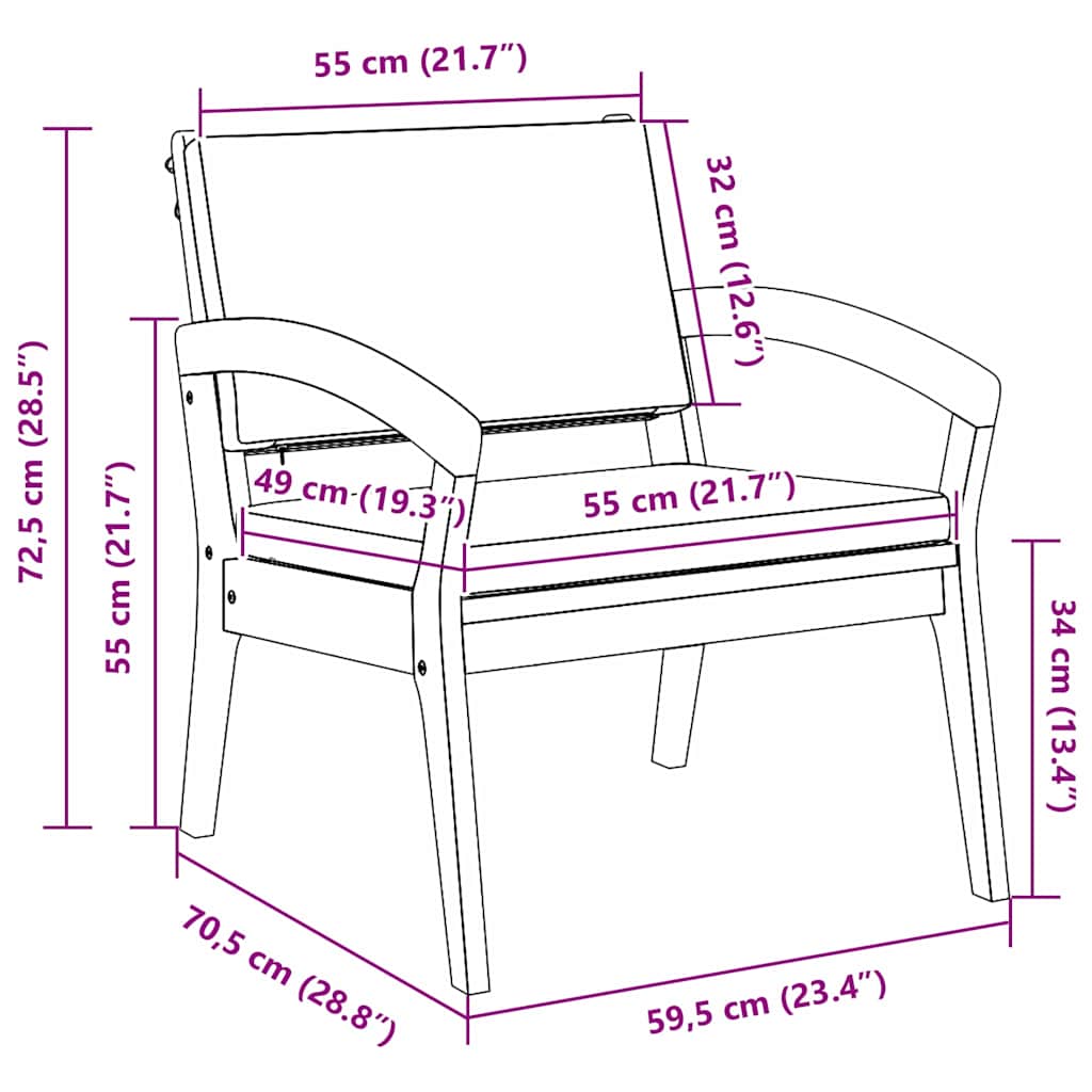 Tuinstoel met kussen 2 pcs Olie naturel Massief Acaciahout is nu te koop bij PeponiXL, paradijselijk wonen!