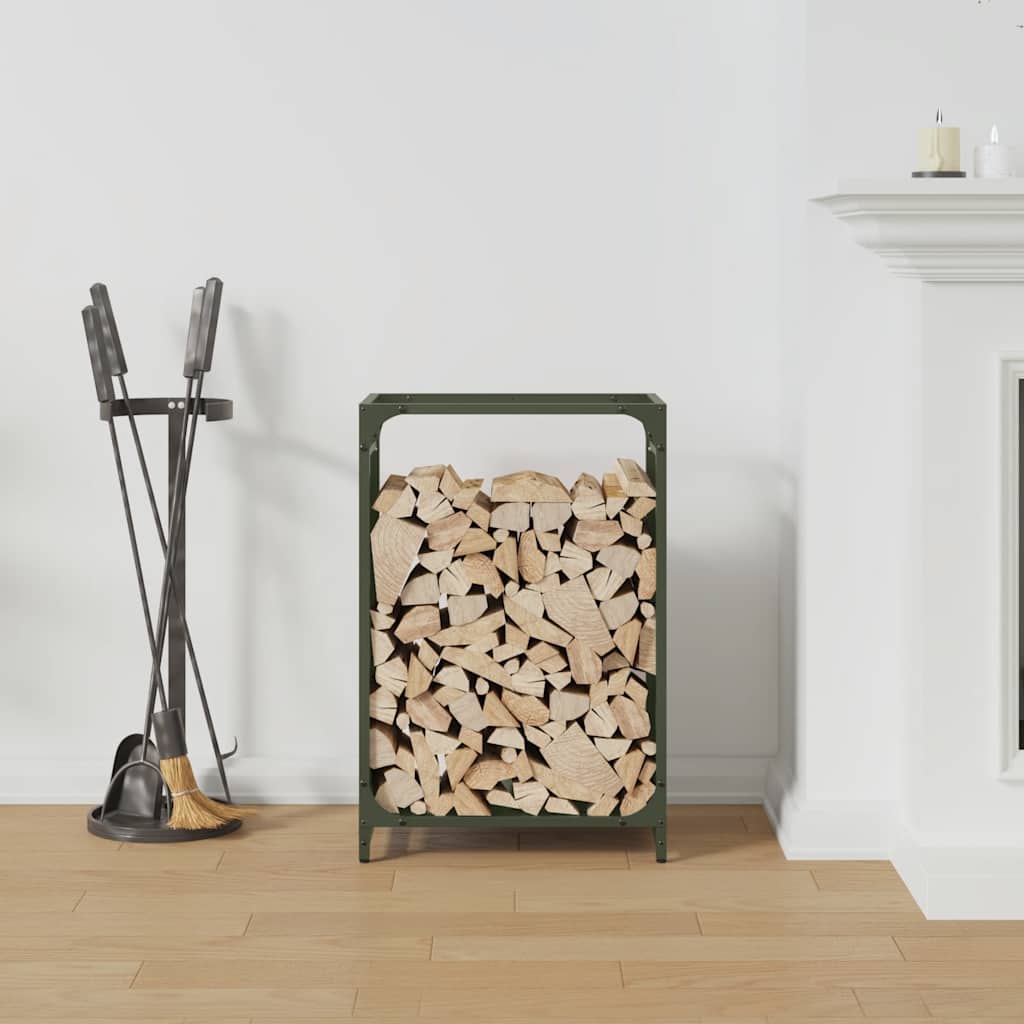 Brandhoutrek 44x28x65 cm koudgewalst staal olijfgroen is nu te koop bij PeponiXL, paradijselijk wonen!
