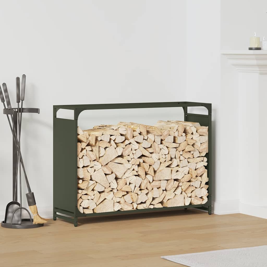 Brandhoutrek 90x28x65 cm koudgewalst staal olijfgroen is nu te koop bij PeponiXL, paradijselijk wonen!