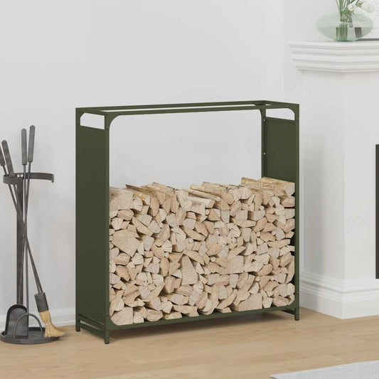 Brandhoutrek 90x28x90 cm koudgewalst staal olijfgroen is nu te koop bij PeponiXL, paradijselijk wonen!