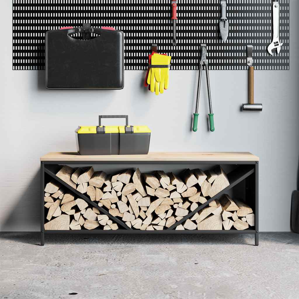 Brandhoutrek met houten blad 100,5x35,5x40 cm zwart is nu te koop bij PeponiXL, paradijselijk wonen!