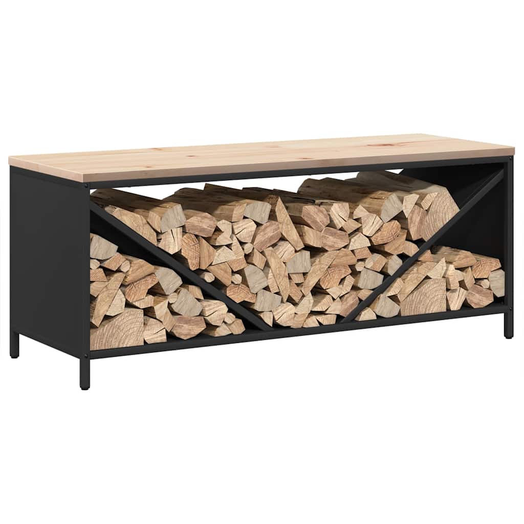Brandhoutrek met houten blad 100,5x35,5x40 cm zwart is nu te koop bij PeponiXL, paradijselijk wonen!
