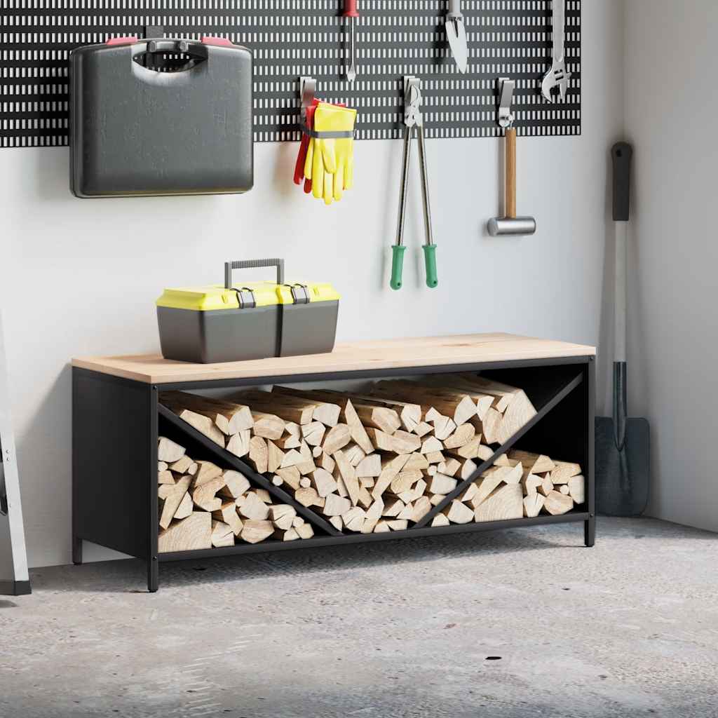 Brandhoutrek met houten blad 100,5x35,5x40 cm zwart is nu te koop bij PeponiXL, paradijselijk wonen!