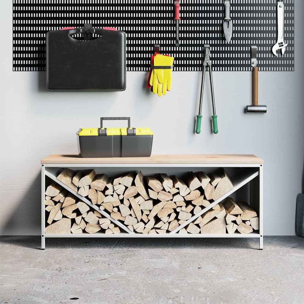 Brandhoutrek met houten blad 100,5x35,5x40 cm wit is nu te koop bij PeponiXL, paradijselijk wonen!