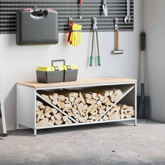 Brandhoutrek met houten blad 100,5x35,5x40 cm wit is nu te koop bij PeponiXL, paradijselijk wonen!