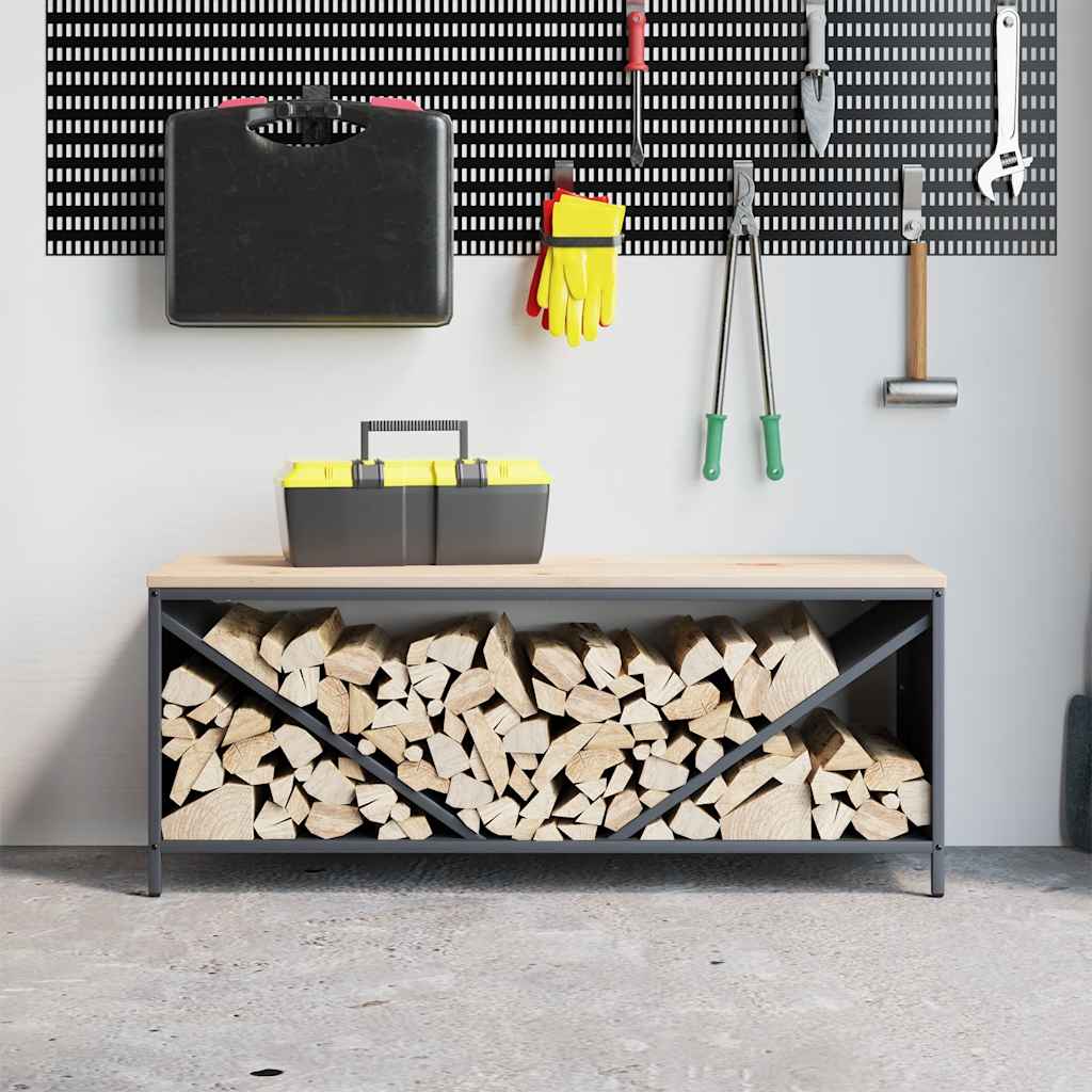 Brandhoutrek met houten blad 100,5x35,5x40 cm antracietkleurig is nu te koop bij PeponiXL, paradijselijk wonen!