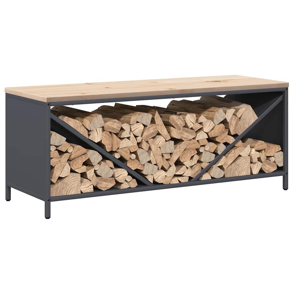 Brandhoutrek met houten blad 100,5x35,5x40 cm antracietkleurig is nu te koop bij PeponiXL, paradijselijk wonen!