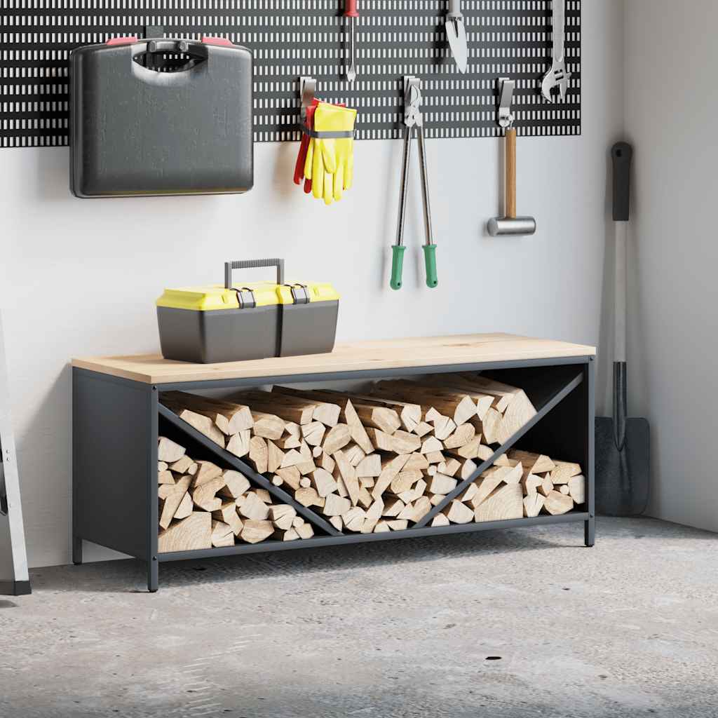 Brandhoutrek met houten blad 100,5x35,5x40 cm antracietkleurig is nu te koop bij PeponiXL, paradijselijk wonen!