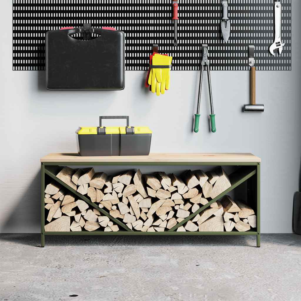 Brandhoutrek met houten blad olijfgroen 100,5x35,5x40 cm is nu te koop bij PeponiXL, paradijselijk wonen!