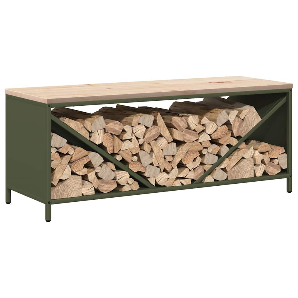 Brandhoutrek met houten blad olijfgroen 100,5x35,5x40 cm is nu te koop bij PeponiXL, paradijselijk wonen!