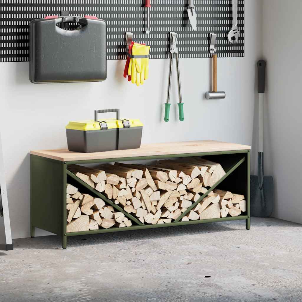 Brandhoutrek met houten blad olijfgroen 100,5x35,5x40 cm is nu te koop bij PeponiXL, paradijselijk wonen!