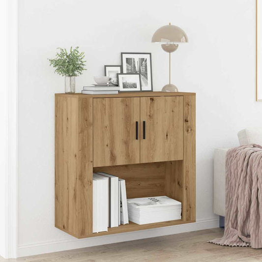 Wandkast artisanaal eikenkleurig 80 x 33 x 80 cm Bewerkt hout is nu te koop bij PeponiXL, paradijselijk wonen!