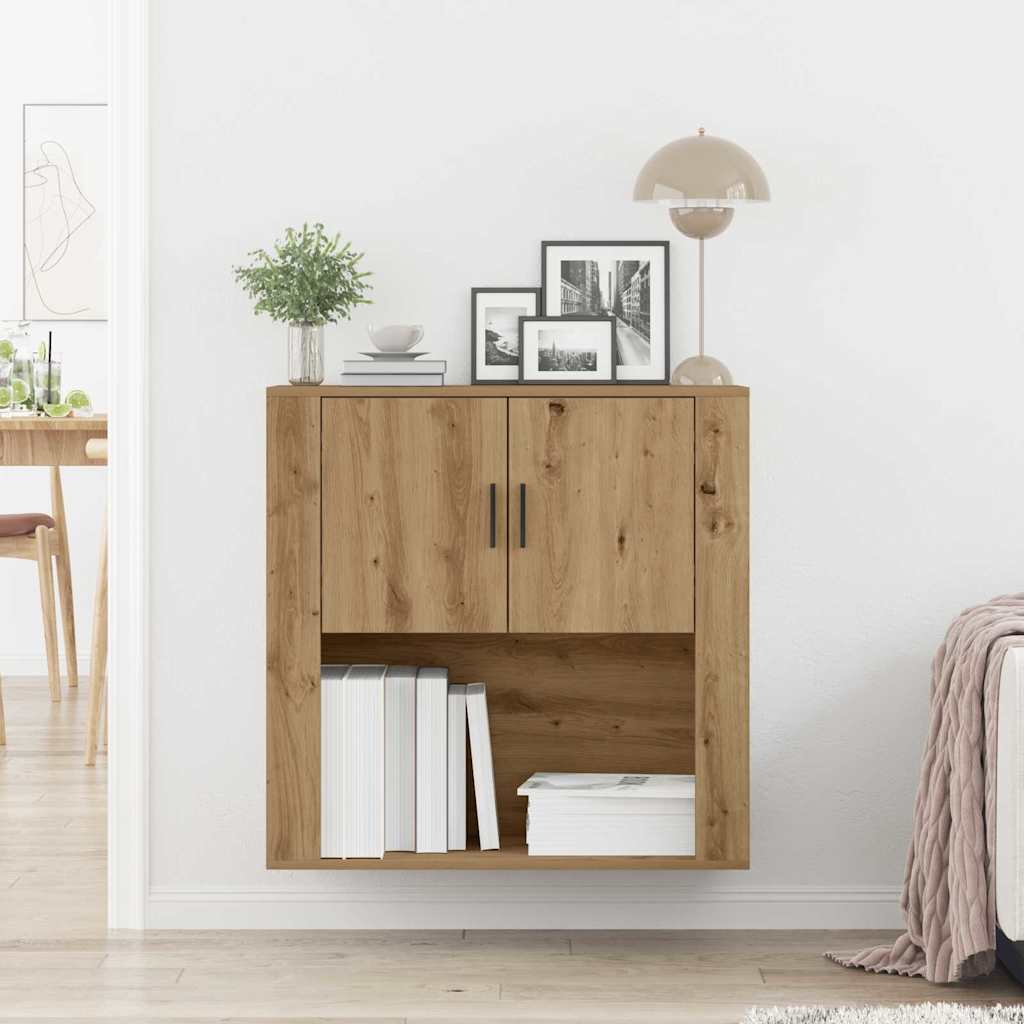 Wandkast artisanaal eikenkleurig 80 x 33 x 80 cm Bewerkt hout is nu te koop bij PeponiXL, paradijselijk wonen!
