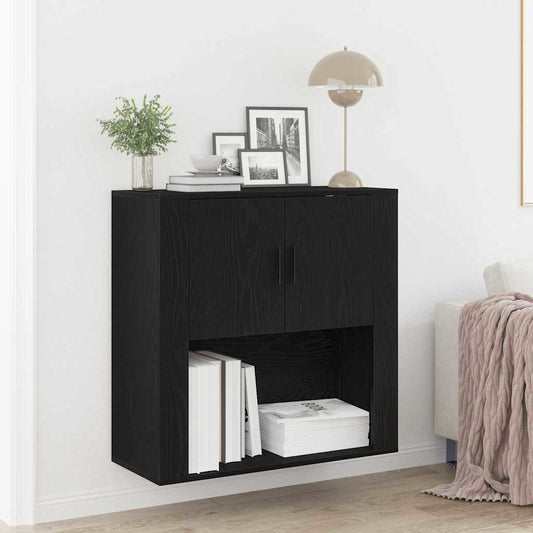 Wandkast met plank Zwart eiken 80 x 33 x 80 cm Bewerkt hout is nu te koop bij PeponiXL, paradijselijk wonen!