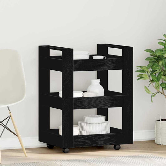 Keuken Trolley Zwart Eiken 60 x 45 x 80 cm Bewerkt hout is nu te koop bij PeponiXL, paradijselijk wonen!