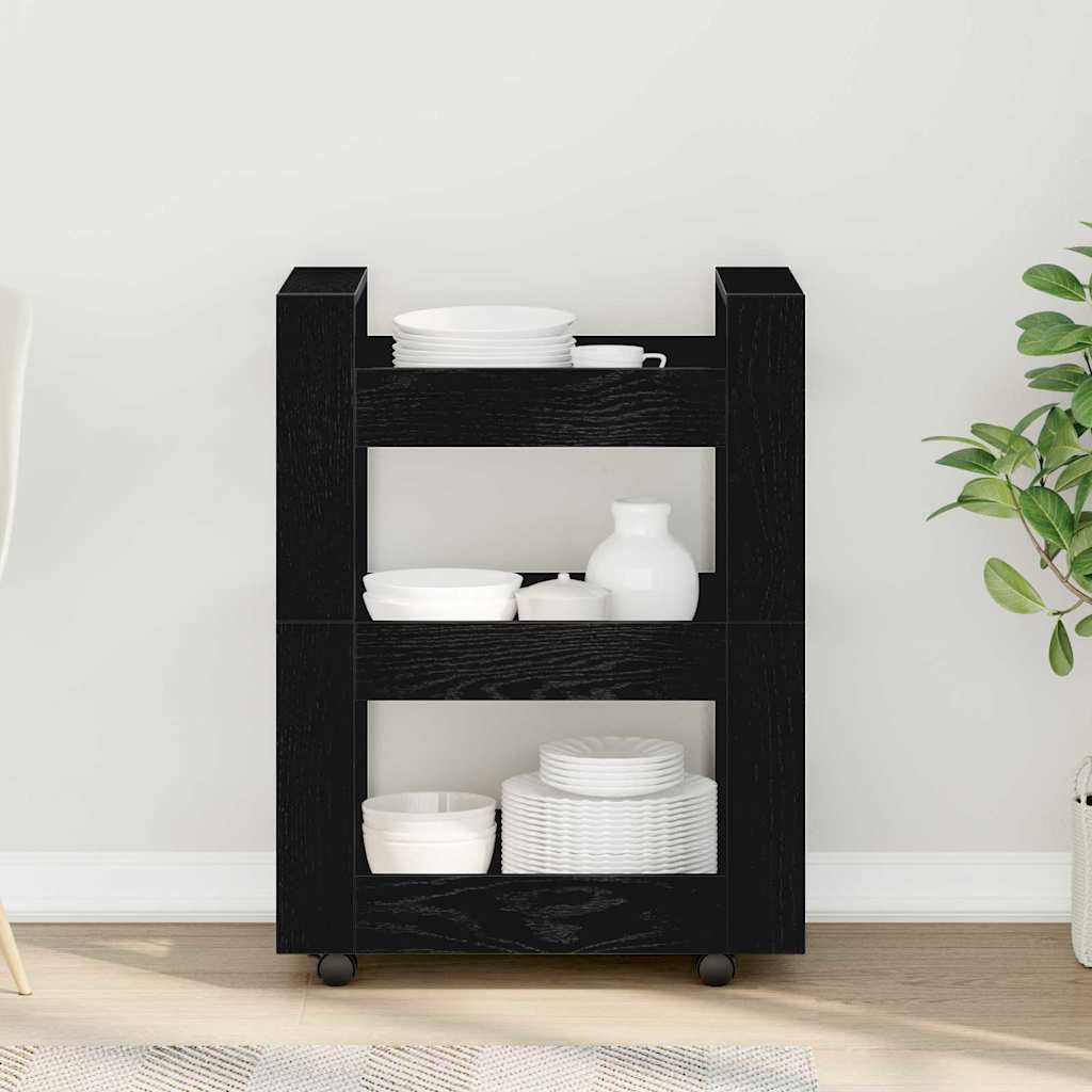 Keuken Trolley Zwart Eiken 60 x 45 x 80 cm Bewerkt hout is nu te koop bij PeponiXL, paradijselijk wonen!