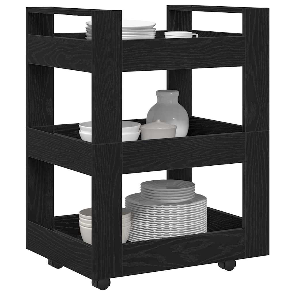 Keuken Trolley Zwart Eiken 60 x 45 x 80 cm Bewerkt hout is nu te koop bij PeponiXL, paradijselijk wonen!
