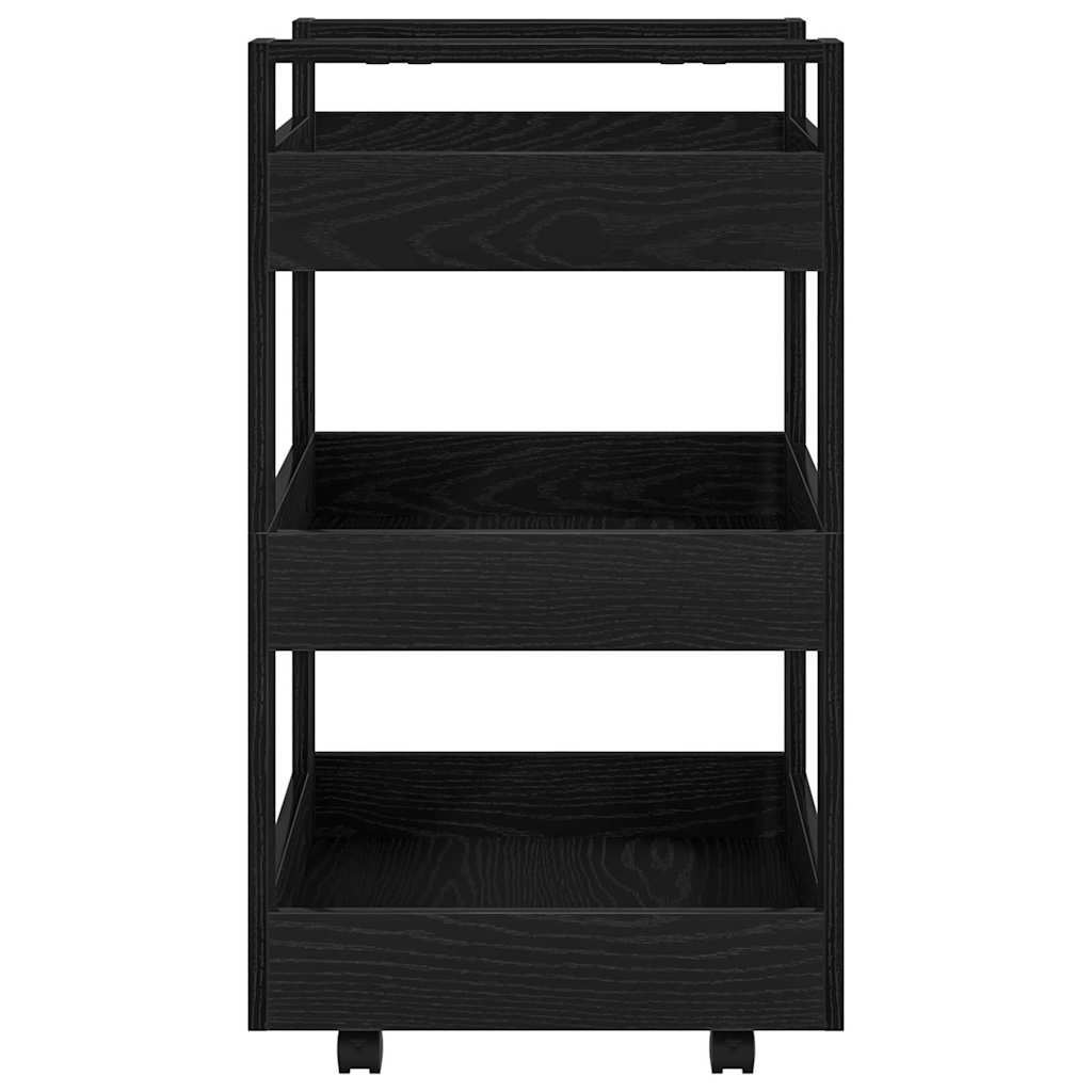Keuken Trolley Zwart Eiken 60 x 45 x 80 cm Bewerkt hout is nu te koop bij PeponiXL, paradijselijk wonen!