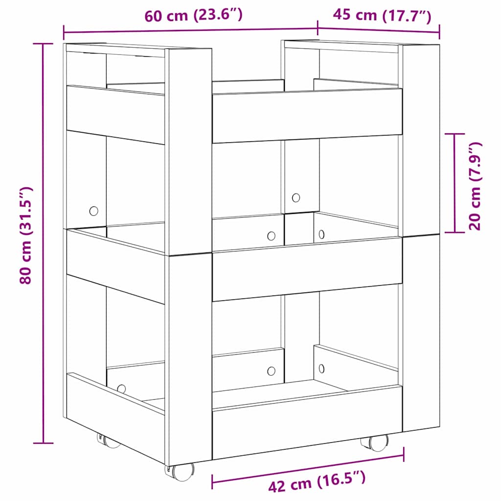 Keuken Trolley Zwart Eiken 60 x 45 x 80 cm Bewerkt hout is nu te koop bij PeponiXL, paradijselijk wonen!