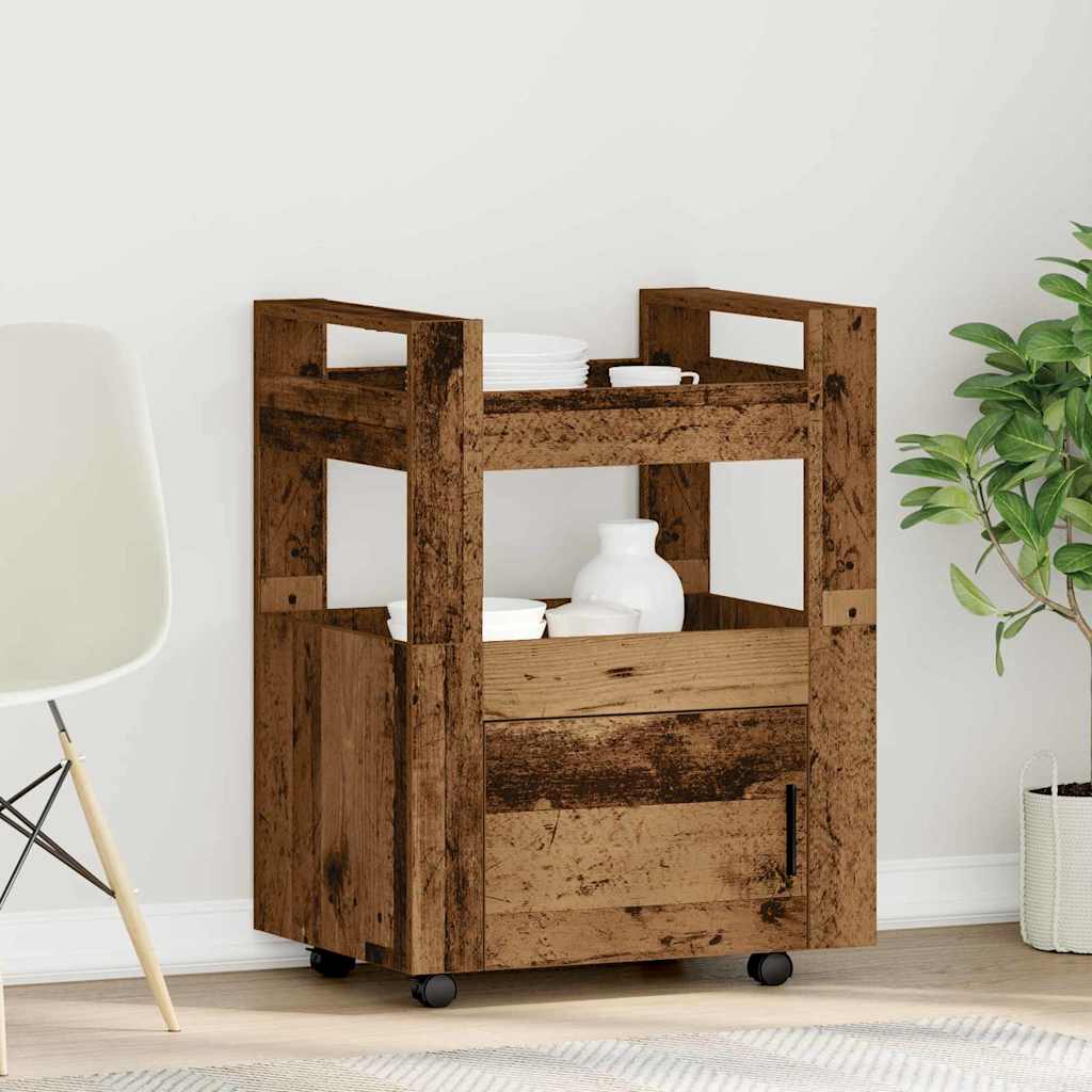Keuken Trolley Oud hout 60 x 45 x 80 cm Bewerkt hout is nu te koop bij PeponiXL, paradijselijk wonen!