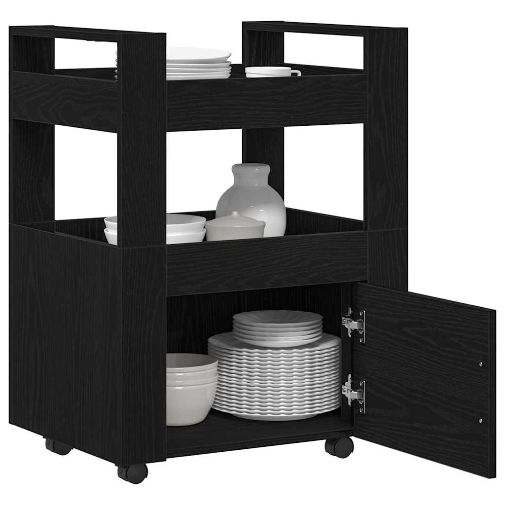 Keuken Trolley Zwart eiken 60 x 45 x 80 cm Bewerkt hout is nu te koop bij PeponiXL, paradijselijk wonen!