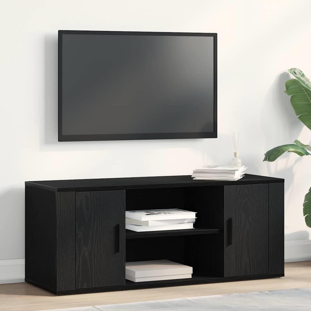 TV-kast Zwart eiken 100 x 35 x 40 cm Bewerkt hout is nu te koop bij PeponiXL, paradijselijk wonen!
