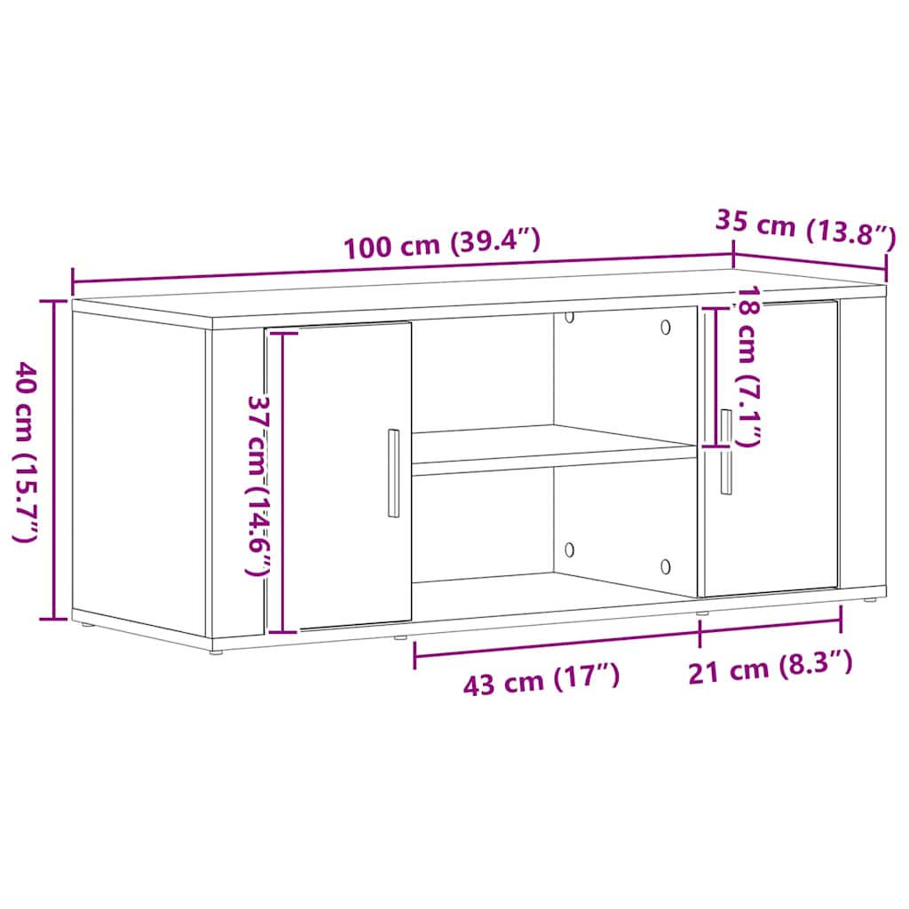 TV-kast Zwart eiken 100 x 35 x 40 cm Bewerkt hout is nu te koop bij PeponiXL, paradijselijk wonen!