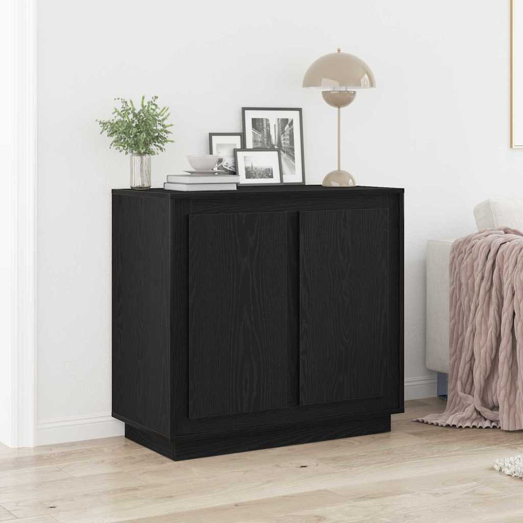 Dressoir Zwart Eiken 80 x 40 x 75 cm Bewerkt hout is nu te koop bij PeponiXL, paradijselijk wonen!