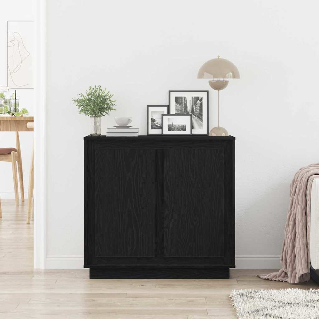 Dressoir Zwart Eiken 80 x 40 x 75 cm Bewerkt hout is nu te koop bij PeponiXL, paradijselijk wonen!