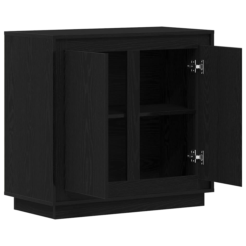 Dressoir Zwart Eiken 80 x 40 x 75 cm Bewerkt hout is nu te koop bij PeponiXL, paradijselijk wonen!