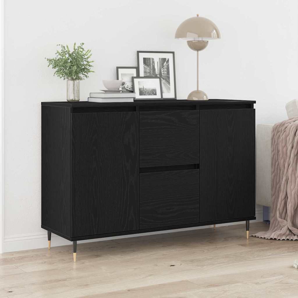 Dressoir met lade Zwart Eiken 101,5 x 35 x 70 cm Bewerkt hout is nu te koop bij PeponiXL, paradijselijk wonen!