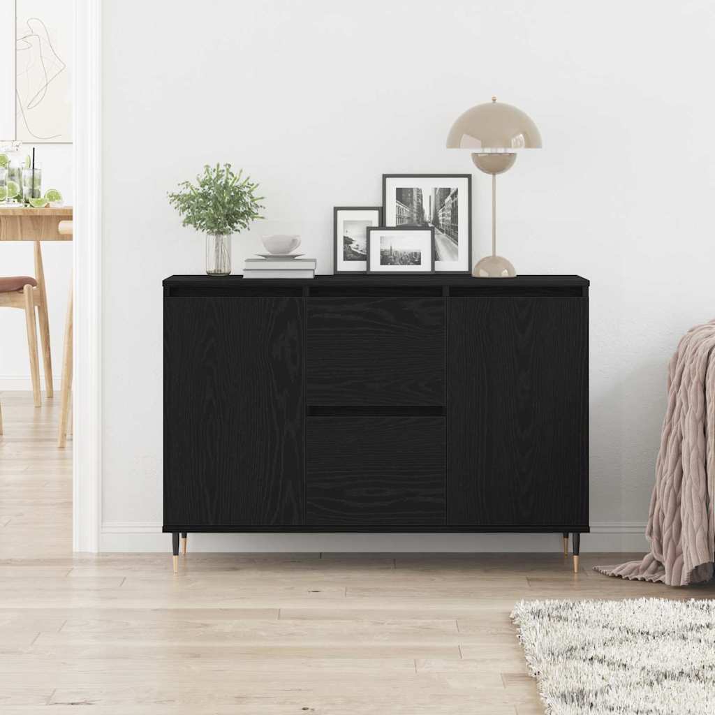 Dressoir met lade Zwart Eiken 101,5 x 35 x 70 cm Bewerkt hout is nu te koop bij PeponiXL, paradijselijk wonen!