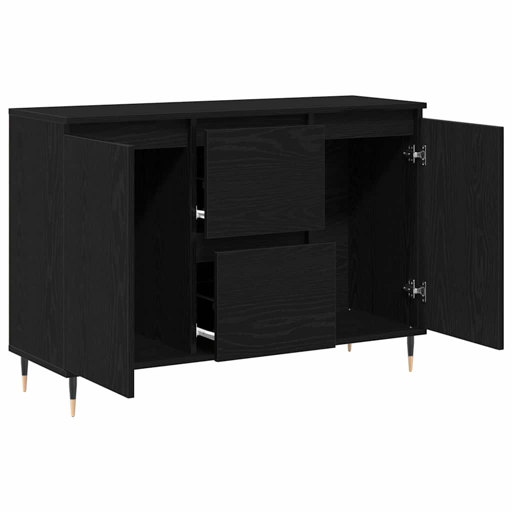Dressoir met lade Zwart Eiken 101,5 x 35 x 70 cm Bewerkt hout is nu te koop bij PeponiXL, paradijselijk wonen!