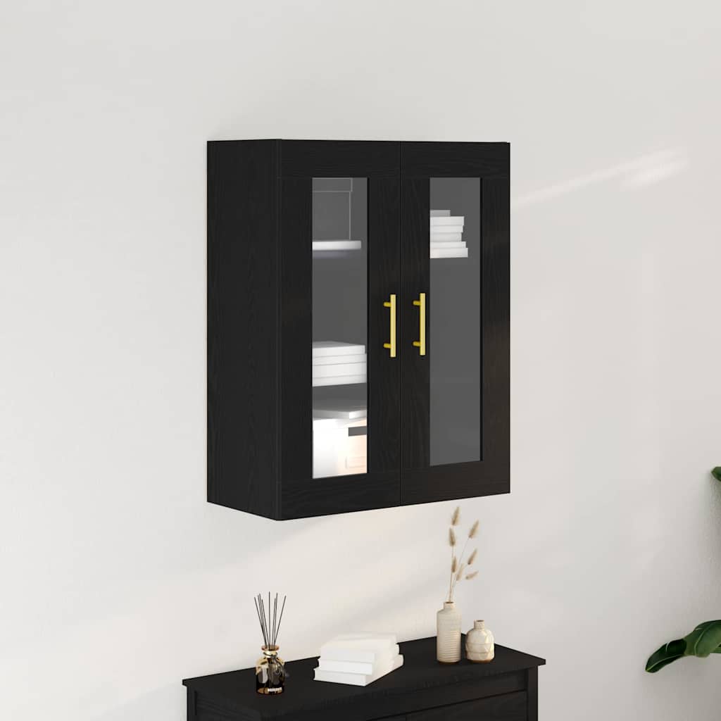 Wandkast Zwart Eiken 69,5 x 34 x 90 cm Bewerkt hout is nu te koop bij PeponiXL, paradijselijk wonen!