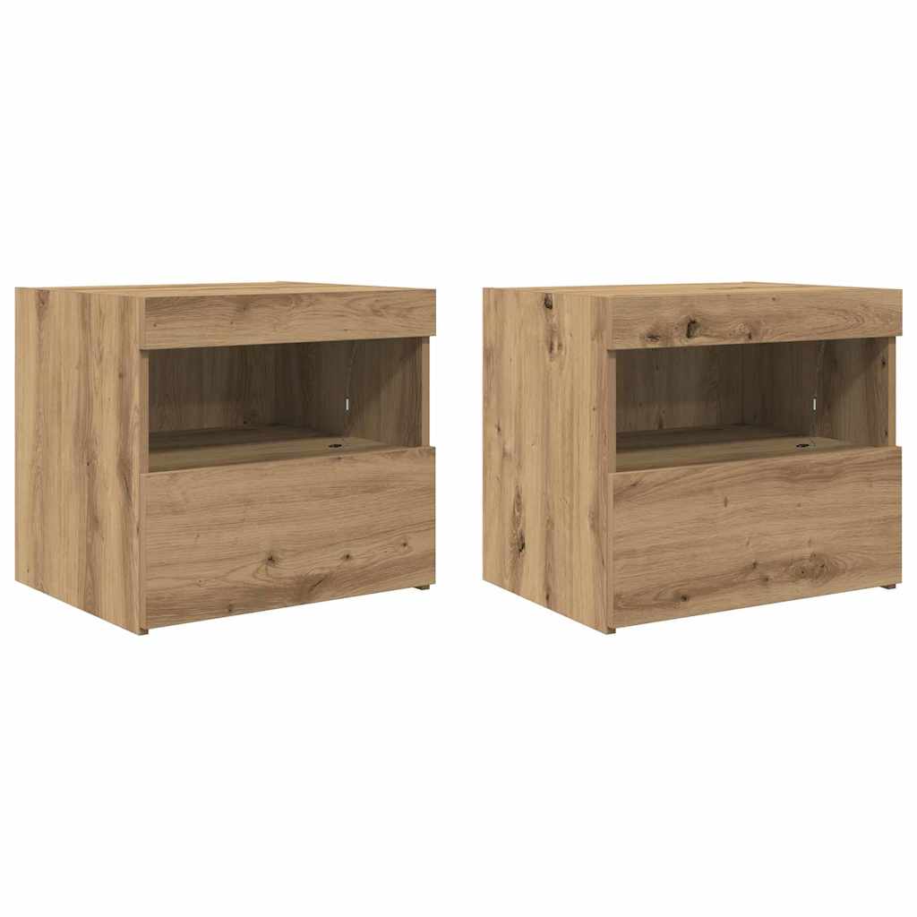 Nachtkastje 2 pcs Artisan Eiken 50 x 40 x 45 cm Bewerkt hout is nu te koop bij PeponiXL, paradijselijk wonen!
