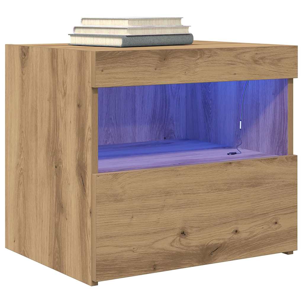Nachtkastje 2 pcs Artisan Eiken 50 x 40 x 45 cm Bewerkt hout is nu te koop bij PeponiXL, paradijselijk wonen!