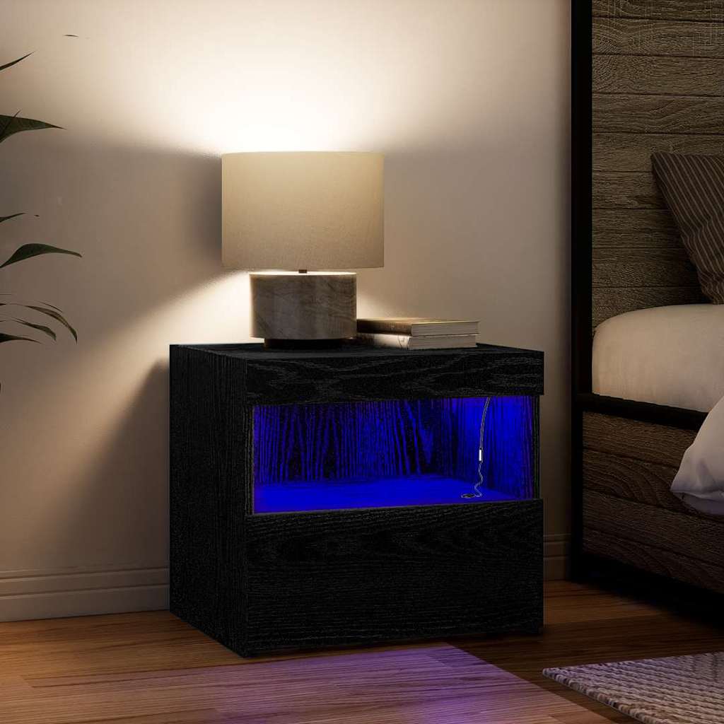 Nachtkastje 2 pcs Zwart Eiken 50 x 40 x 45 cm Bewerkt hout is nu te koop bij PeponiXL, paradijselijk wonen!