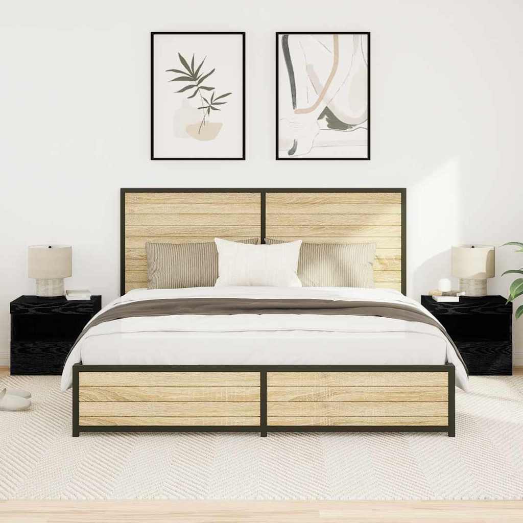 Nachtkastje 2 pcs Zwart Eiken 50 x 40 x 45 cm Bewerkt hout is nu te koop bij PeponiXL, paradijselijk wonen!