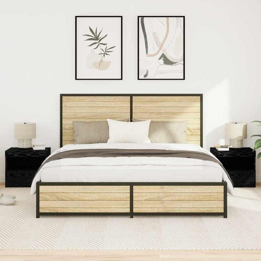 Nachtkastje 2 pcs Zwart Eiken 50 x 40 x 45 cm Bewerkt hout is nu te koop bij PeponiXL, paradijselijk wonen!