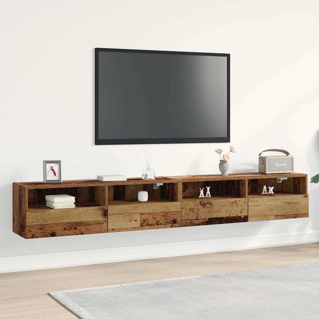 TV Wandkast 2 pcs Oud Hout 100 x 30 x 30 cm Bewerkt hout is nu te koop bij PeponiXL, paradijselijk wonen!
