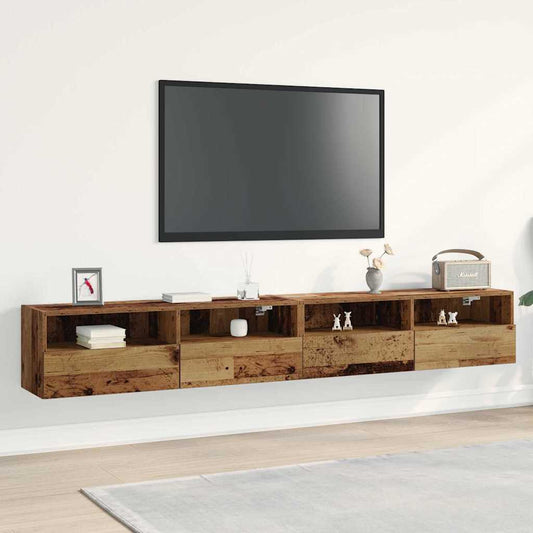 TV Wandkast 2 pcs Oud Hout 100 x 30 x 30 cm Bewerkt hout is nu te koop bij PeponiXL, paradijselijk wonen!