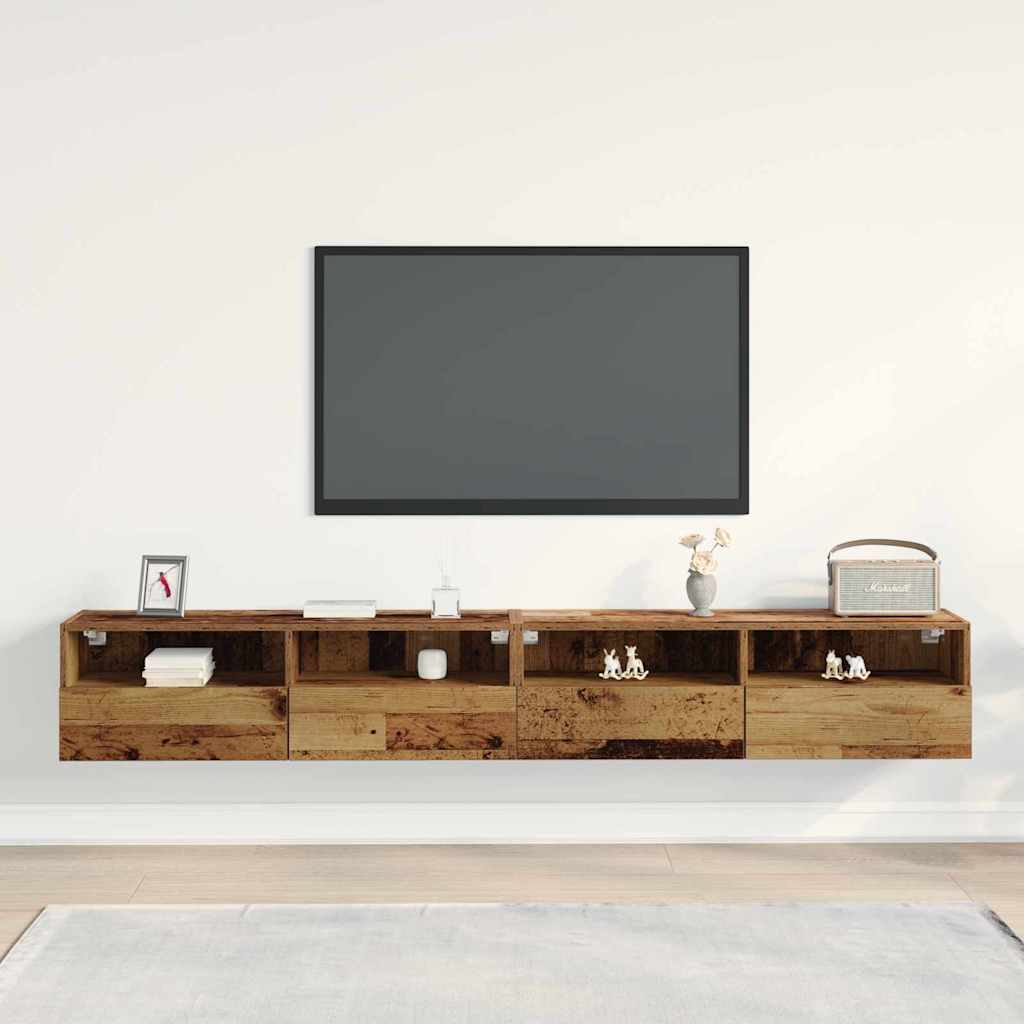 TV Wandkast 2 pcs Oud Hout 100 x 30 x 30 cm Bewerkt hout is nu te koop bij PeponiXL, paradijselijk wonen!