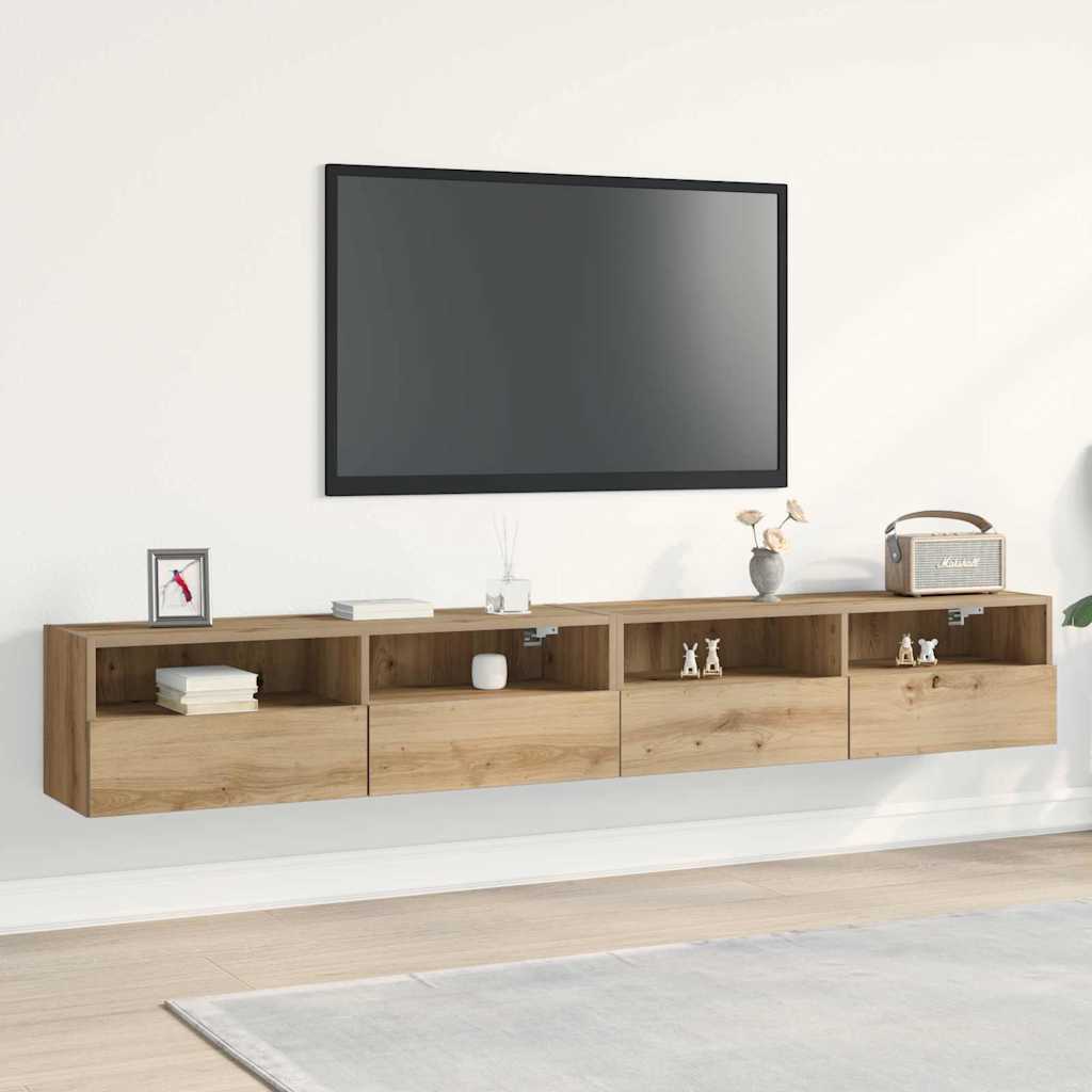 TV Wandkast 2 pcs artisanaal eikenkleurig 100 x 30 x 30 cm is nu te koop bij PeponiXL, paradijselijk wonen!