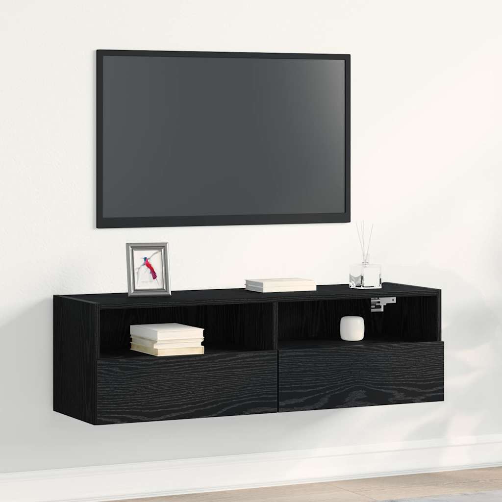 TV Wandkast Zwart Eiken 100 x 30 x 30 cm Bewerkt hout is nu te koop bij PeponiXL, paradijselijk wonen!